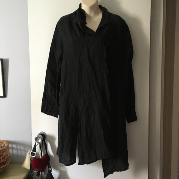 EUNHWA Paris Linen Black Asymmetric Blouse Jacket 42 L - Picture 1 of 8